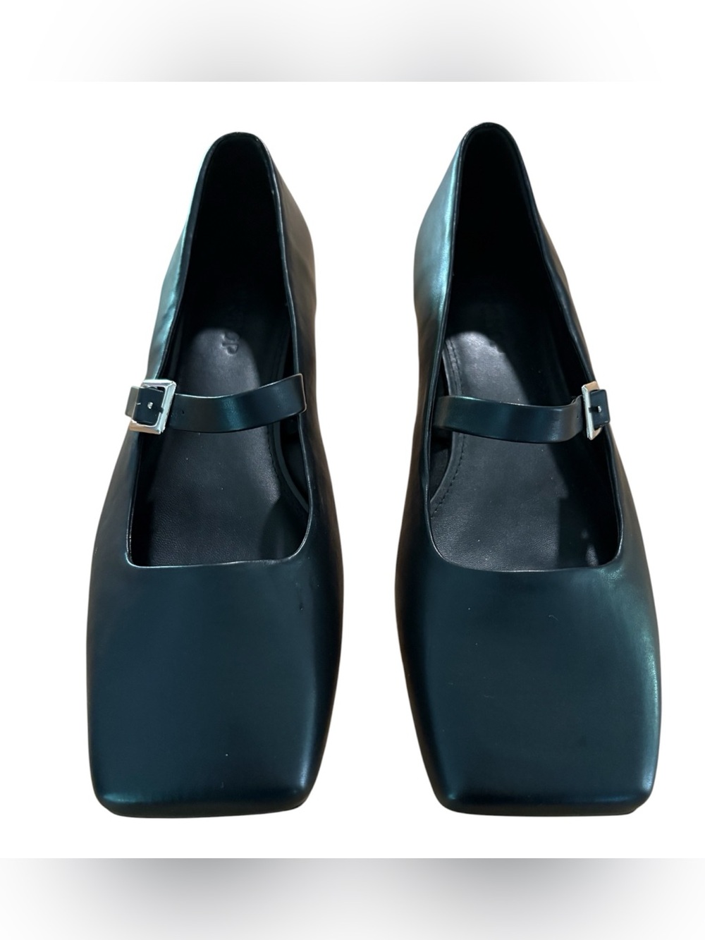Topshop Arya Black Square-Toe Mary Jane Flats with Buckle Strap
